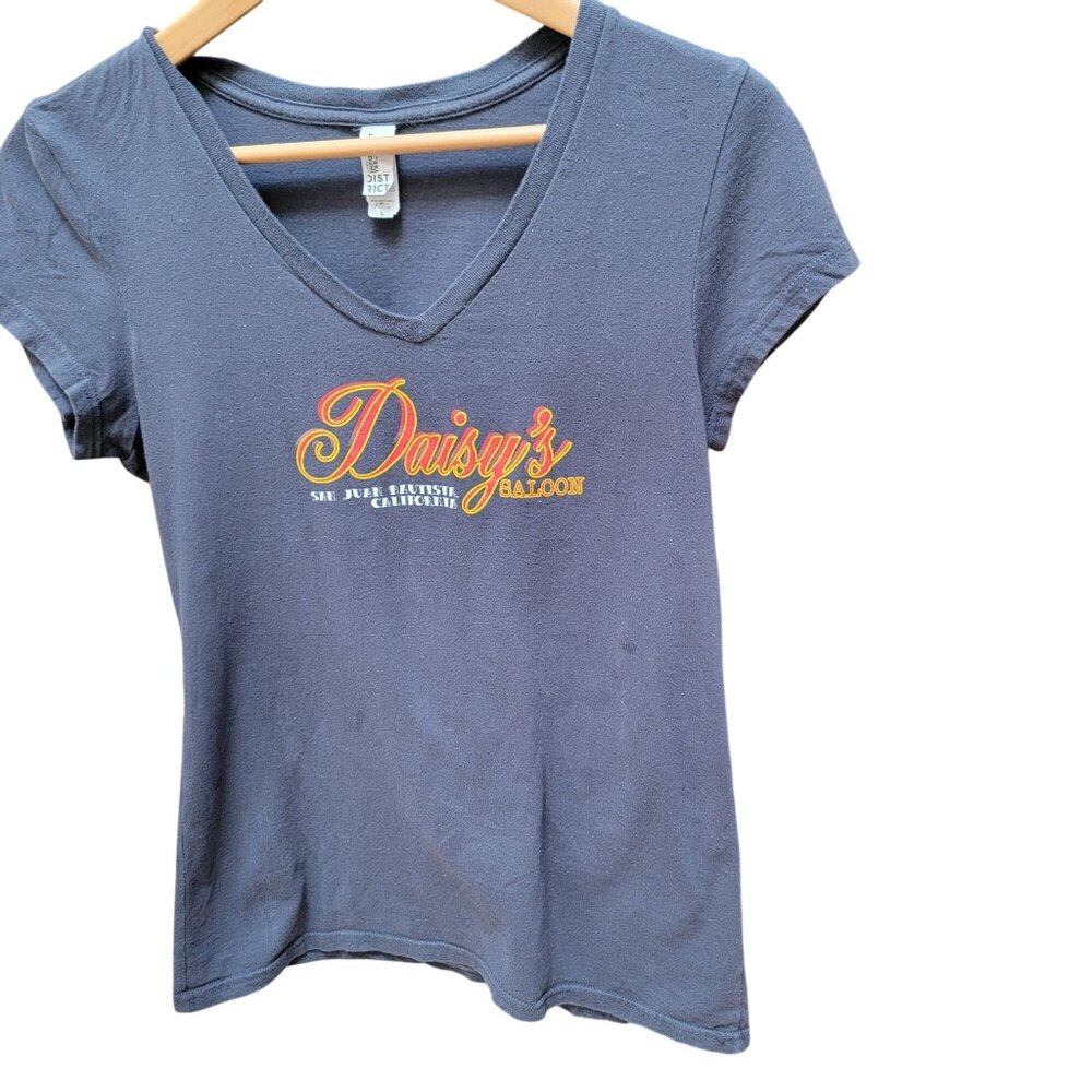 District Gray Daisys Saloon San Juan Bautista California V-Neck Tee Pre-Shrunk - Picture 2 of 5